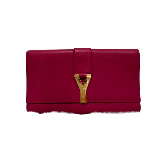Saint Laurent Cassandre Y Clutch in Fuchsia Leather with Gold Hardware - Picture 1 of 8